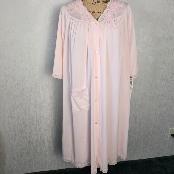 Shadowline Lrge Nightgown + Robe Set Pink Lace Elegant Nightwear Vintage 80s NWT - Picture 10 of 14